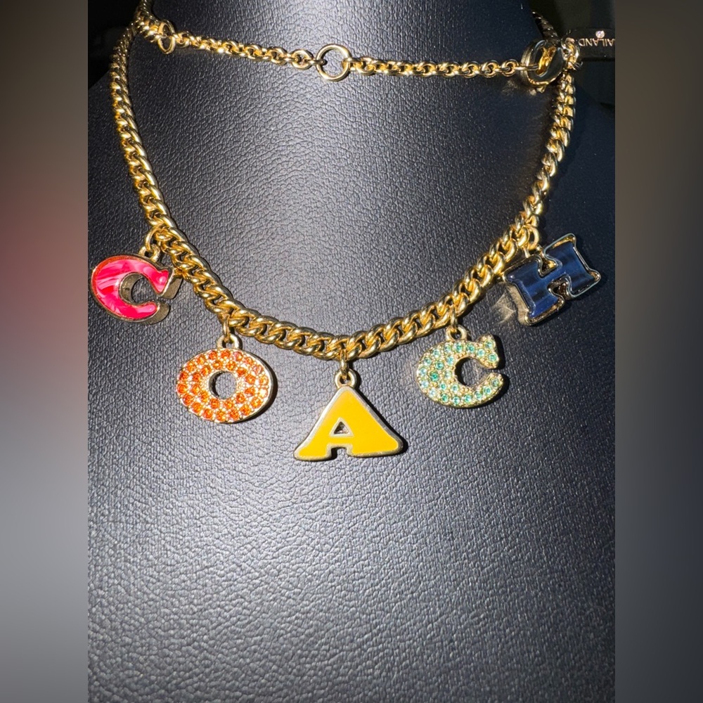 Coach Gold-Tone Multicolor Logo Charm Necklace - Picture 2 of 3
